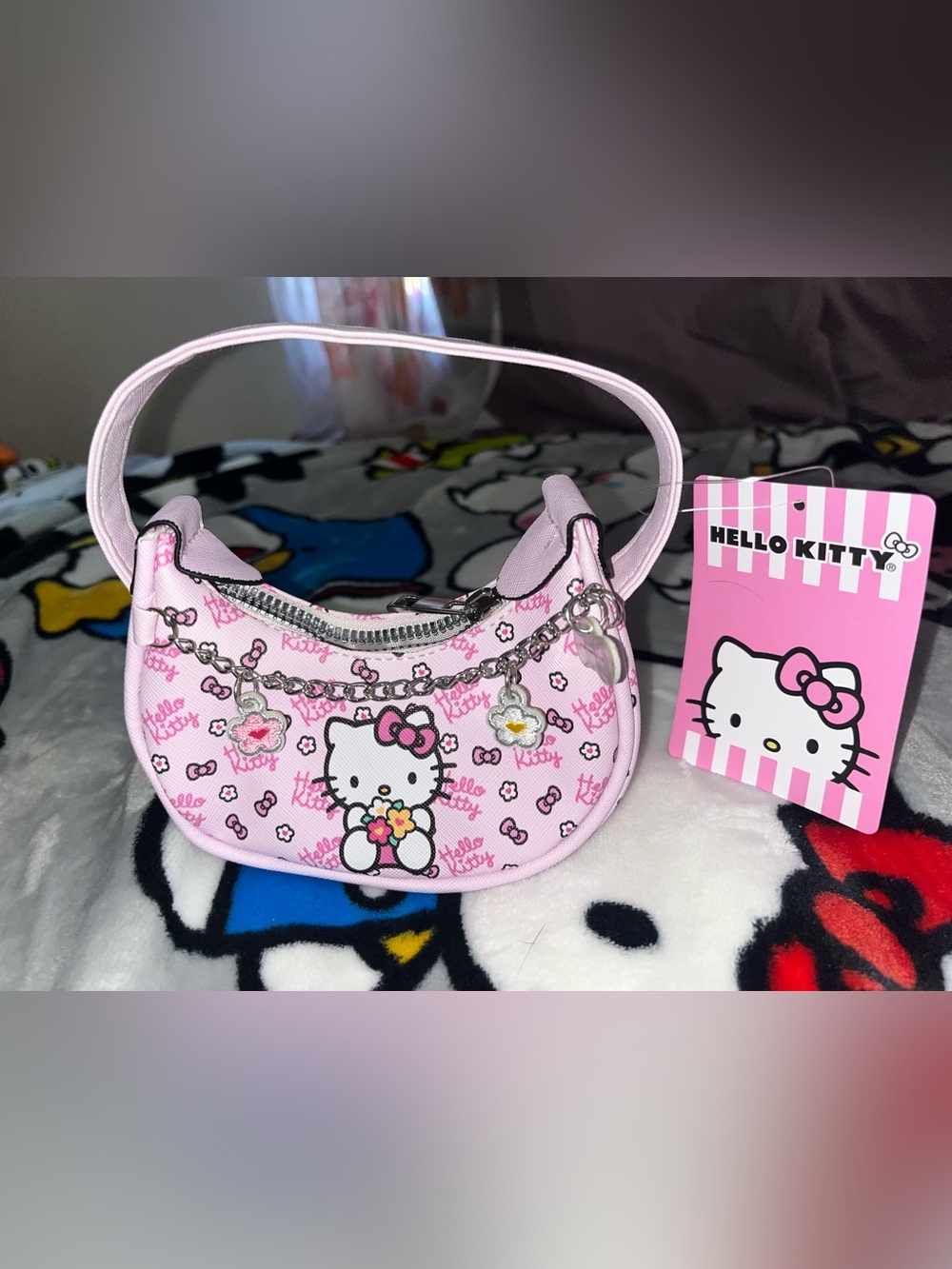Hello Kitty Pink Mini Shoulder Bag with Charm Accents